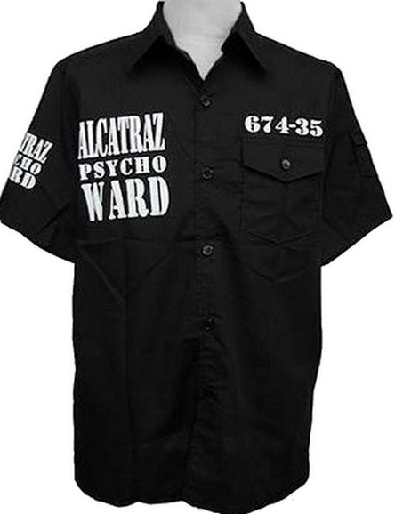 Banned Apparel Alcatraz Psycho Ward Death Row Work Shirt Button Up Punk Rock Alt 