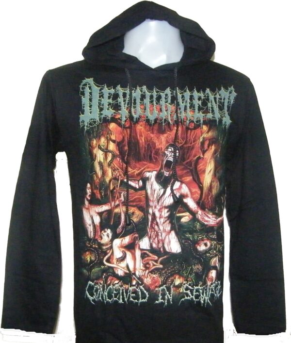 Devourment long-sleeved t-shirt w/hoodie Conceived in Sewage size M