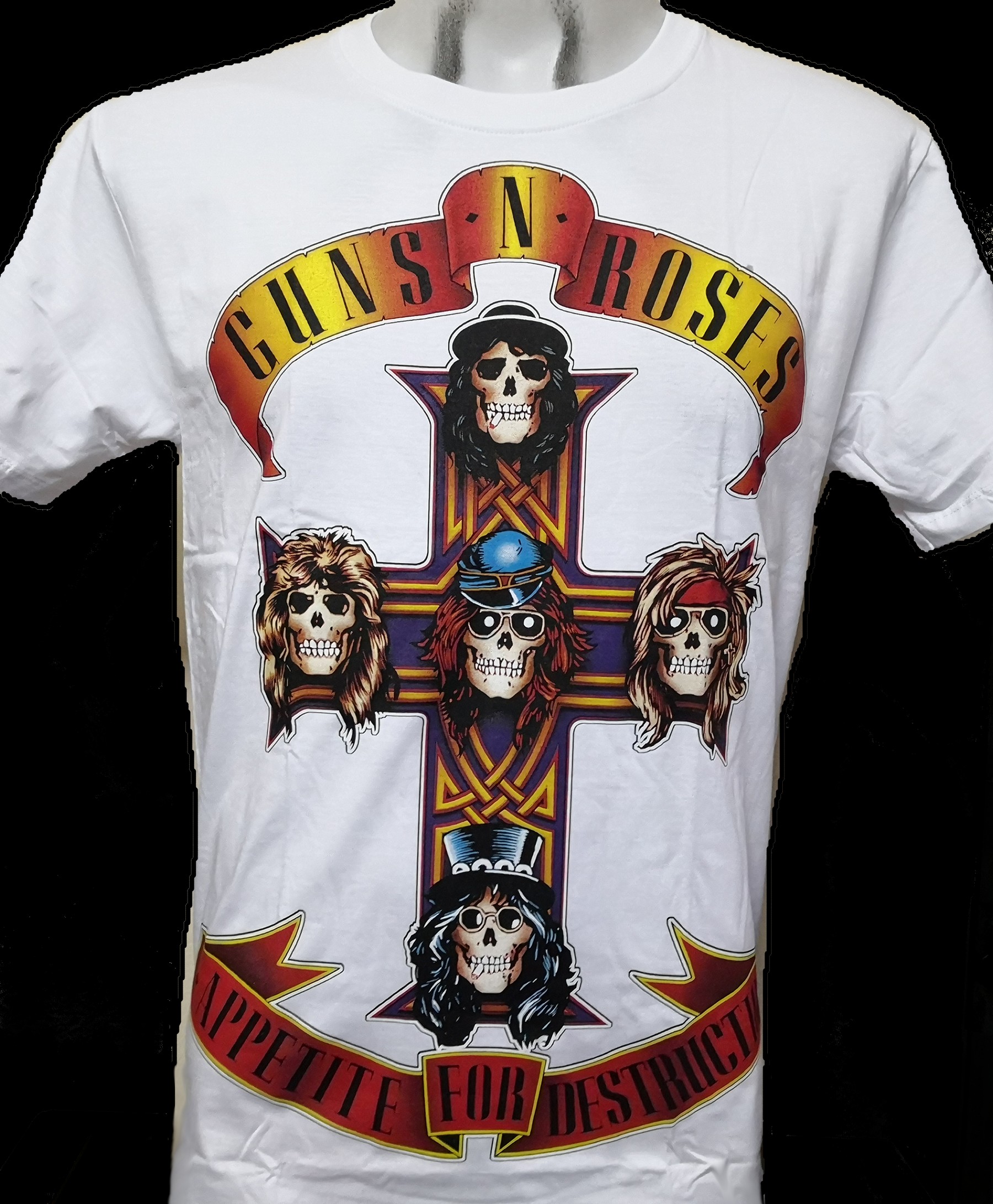 Guns N Roses- Appetite For Destruction (3 Skulls) On A Black Shirt