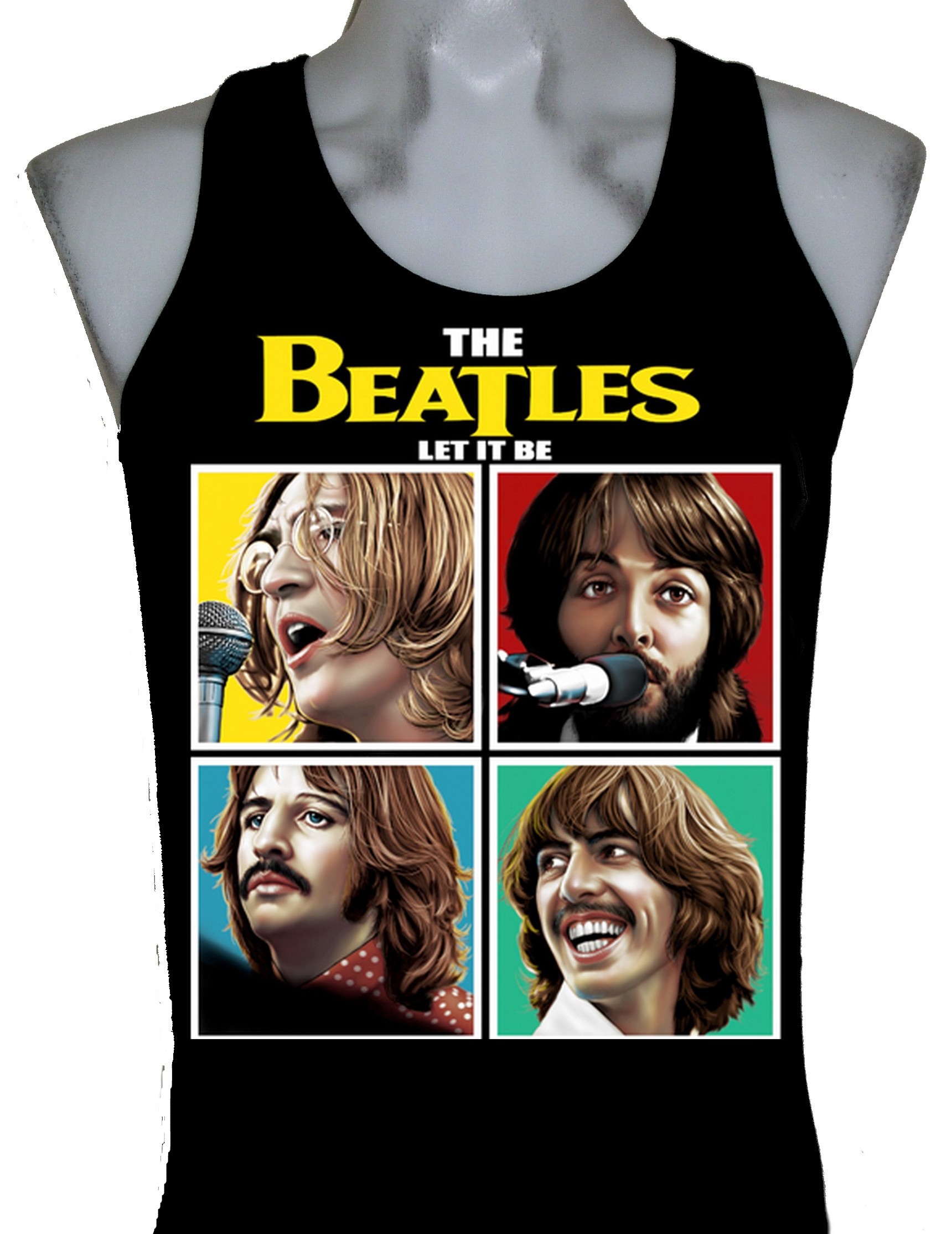 New: THE BEATLES Sleeveless Black Concert T-Shirt Muscle Tank Top Let It Be 