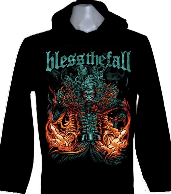 blessthefall long-sleeved t-shirt w/hoodie size L